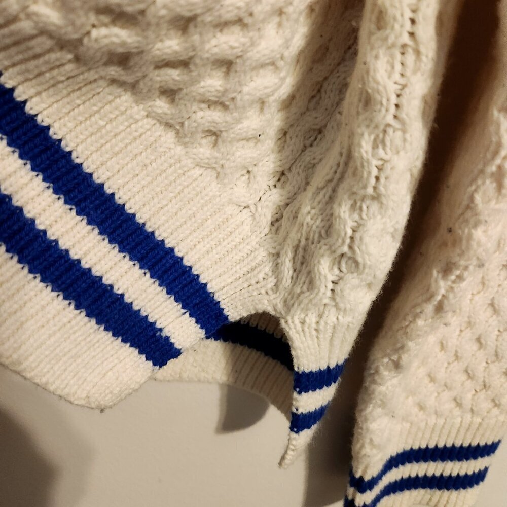 Madewell | Women's White Crewneck Knit Sweater w/ Blue Striped Trim (Size Large) - Picture 10 of 14
